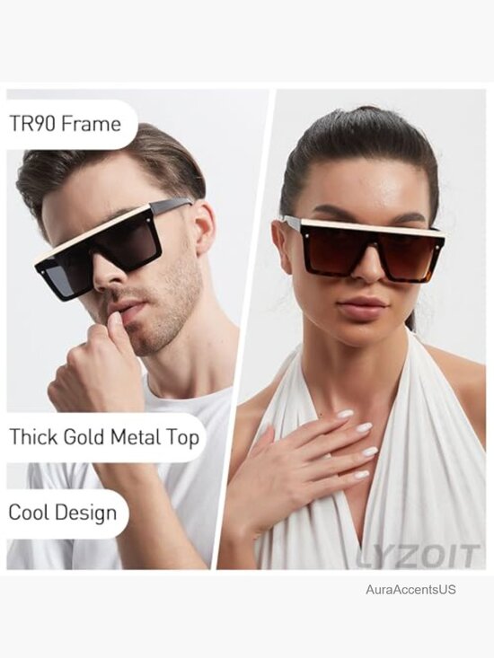 Oversized Square Flat Top Shield Sunglasses UV Protection Rimless main image 6